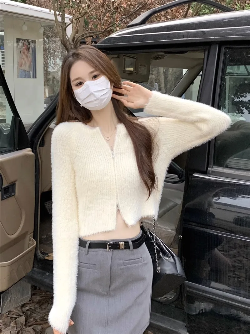 Норковый бархатный белый свитер Верхняя одежда Женский осенне-зимний дизайн Sense