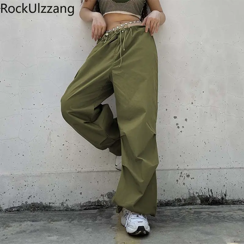 

Solid Hip Hop Cargo Jogger Stacked Ruched Pant Pocket Baggy Sweatpant High Waist Women Harajuku Long Trouser Street y2k Clothing