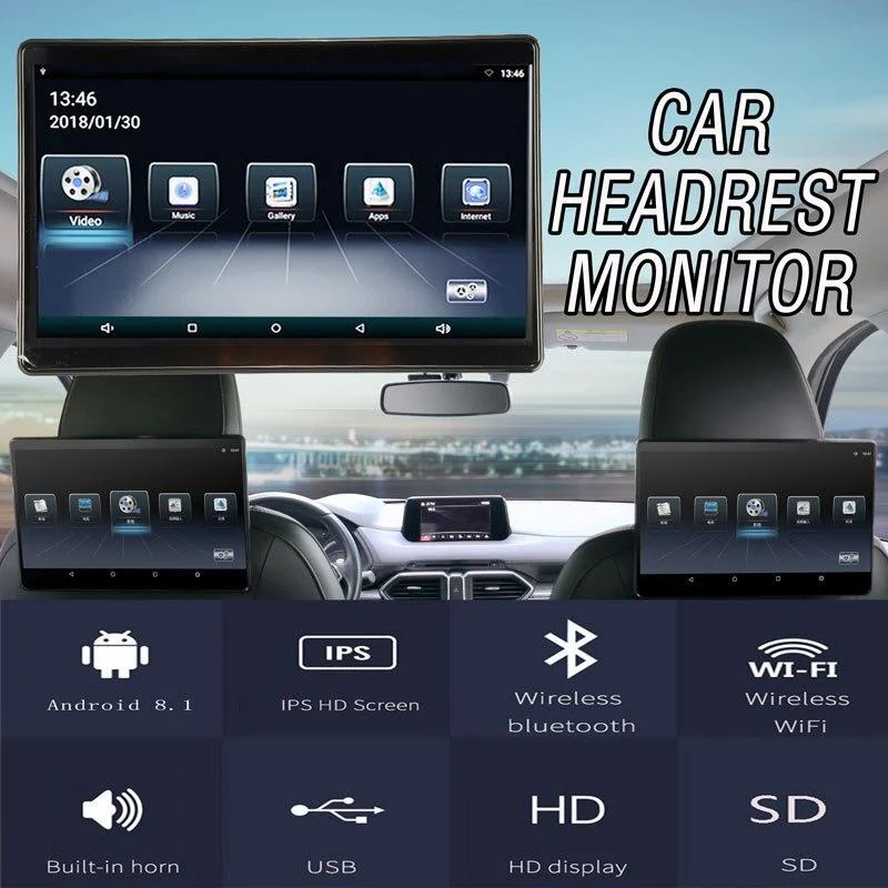

12.5 Inch Android Car Monitor Headrest IPS Touch Screen HD 1080P Video WIFI/USB/SD/Bluetooth/FM Transmitter/Speaker