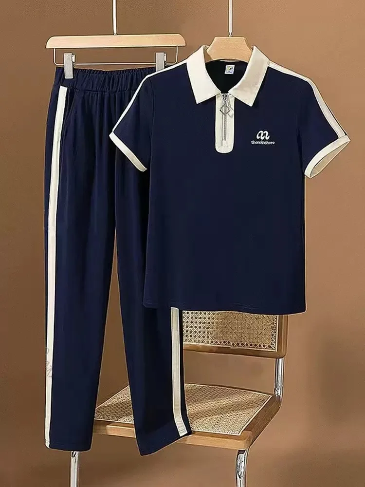 

A GIRLS Summer Short Sleeved T Shirts Two-Piece Set For Women 2023 New Fashion Running Tracksuit Female Casual Tops Wide Leg Pan