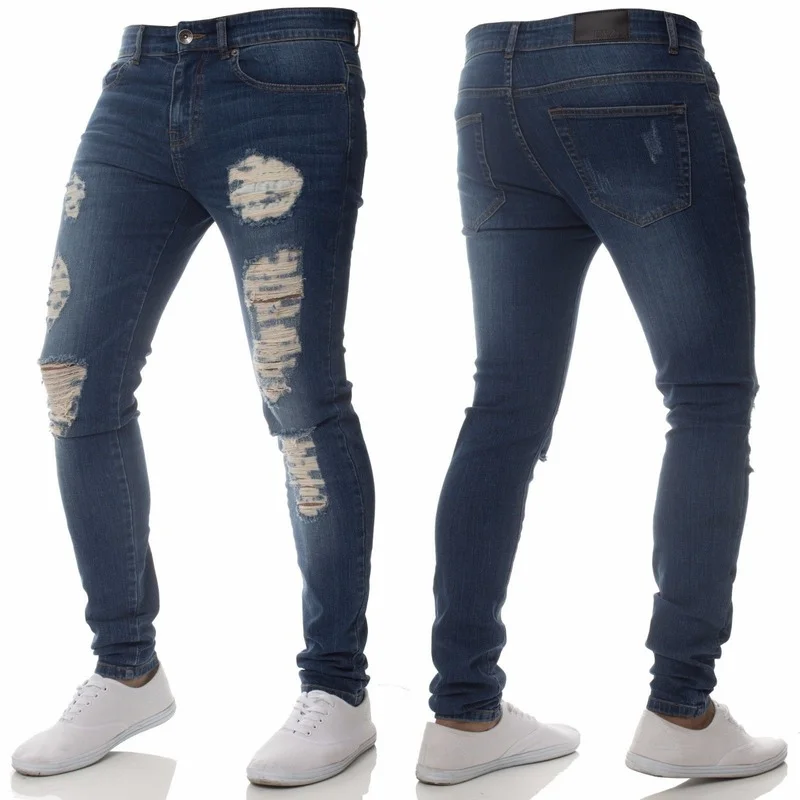 Men's Jeans Fashion Casual Personality Ripped Slim Skinny Jeans Handsome All-match Trousers