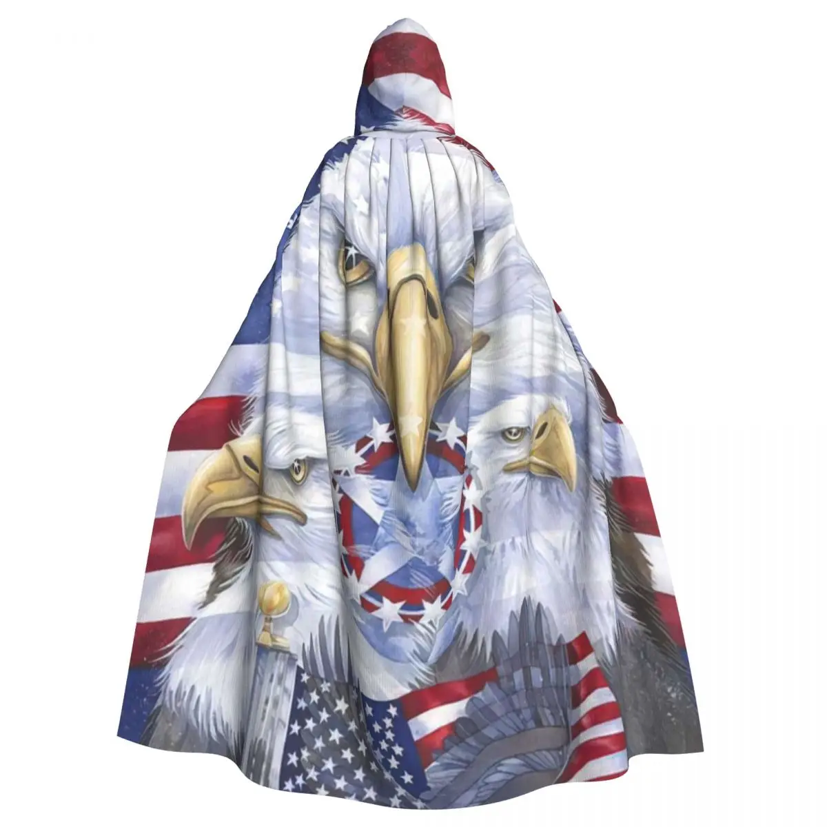 

American Flag Eagle Hooded Cloak Halloween Party Cosplay Woman Men Adult Long Witchcraft Robe Hood