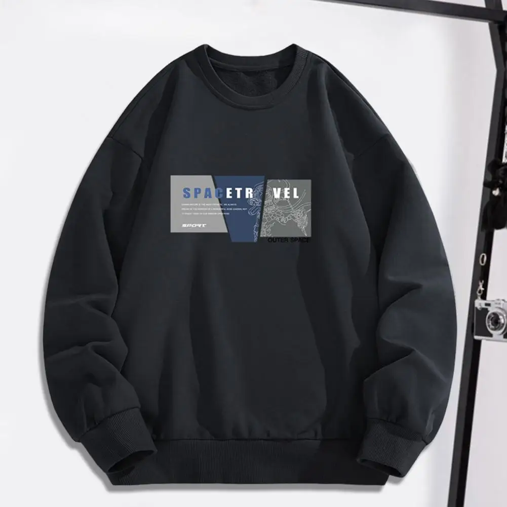 

Winter Sweatshirt Men's Plus Size Letter Print Sweatshirt With Thick Plush Elastic Cuff For Fall Winter Long Sleeve Round Neck