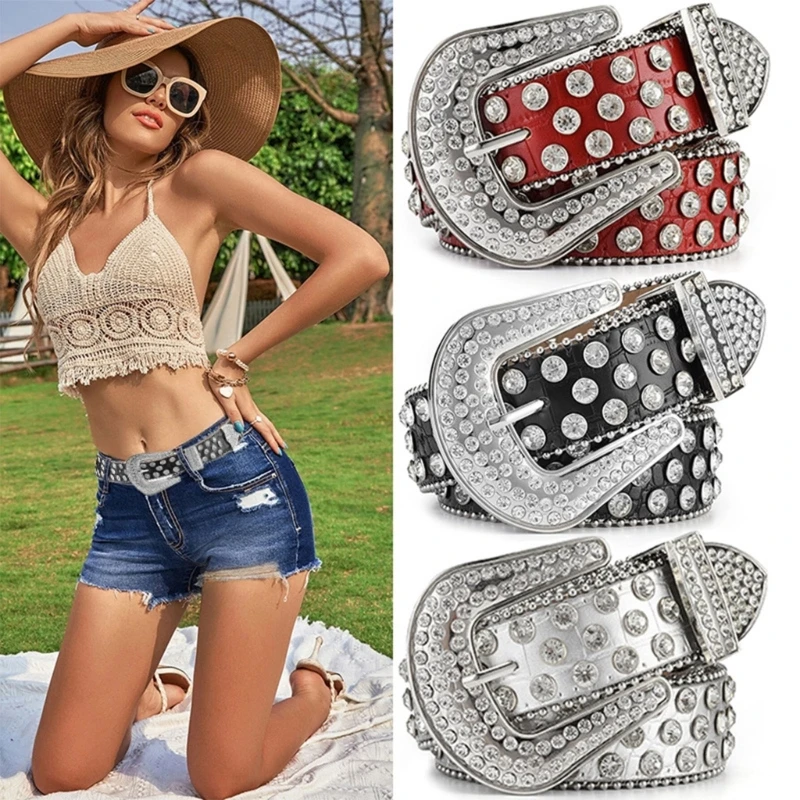 

Women Rhinestone Belt Shiny Crystal Diamond Studded Belt Waist Belt Female Cowgirl Costume Cowgirl Clothing Accessories