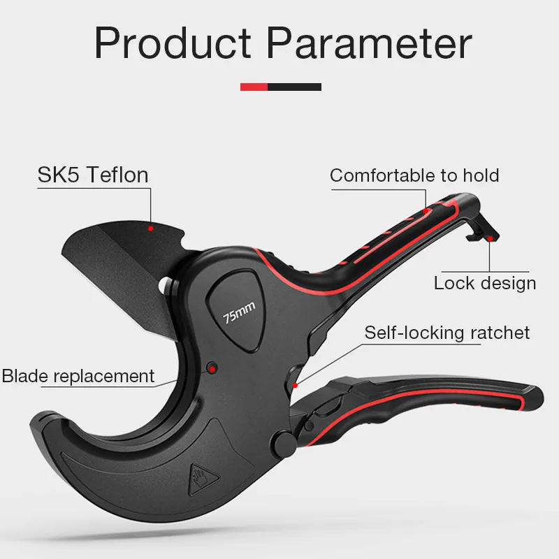 

0-75mm PVC Pipe Cutting Pliers Ratchet Cutting Scissors Professional Plumbing Tools Tube Cutter for Wrokshop Hand Manual Tools