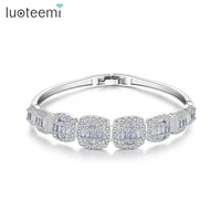 luoteemi brand design clear cubic zircon paved square shape bangles for women bride wedding party female fashion jewellery gift