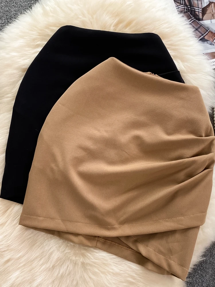 

Women Solid Asymmetrica Pleated High Waist Sexy Skirt Party Fashion Vintage Skirts Summer Clothing