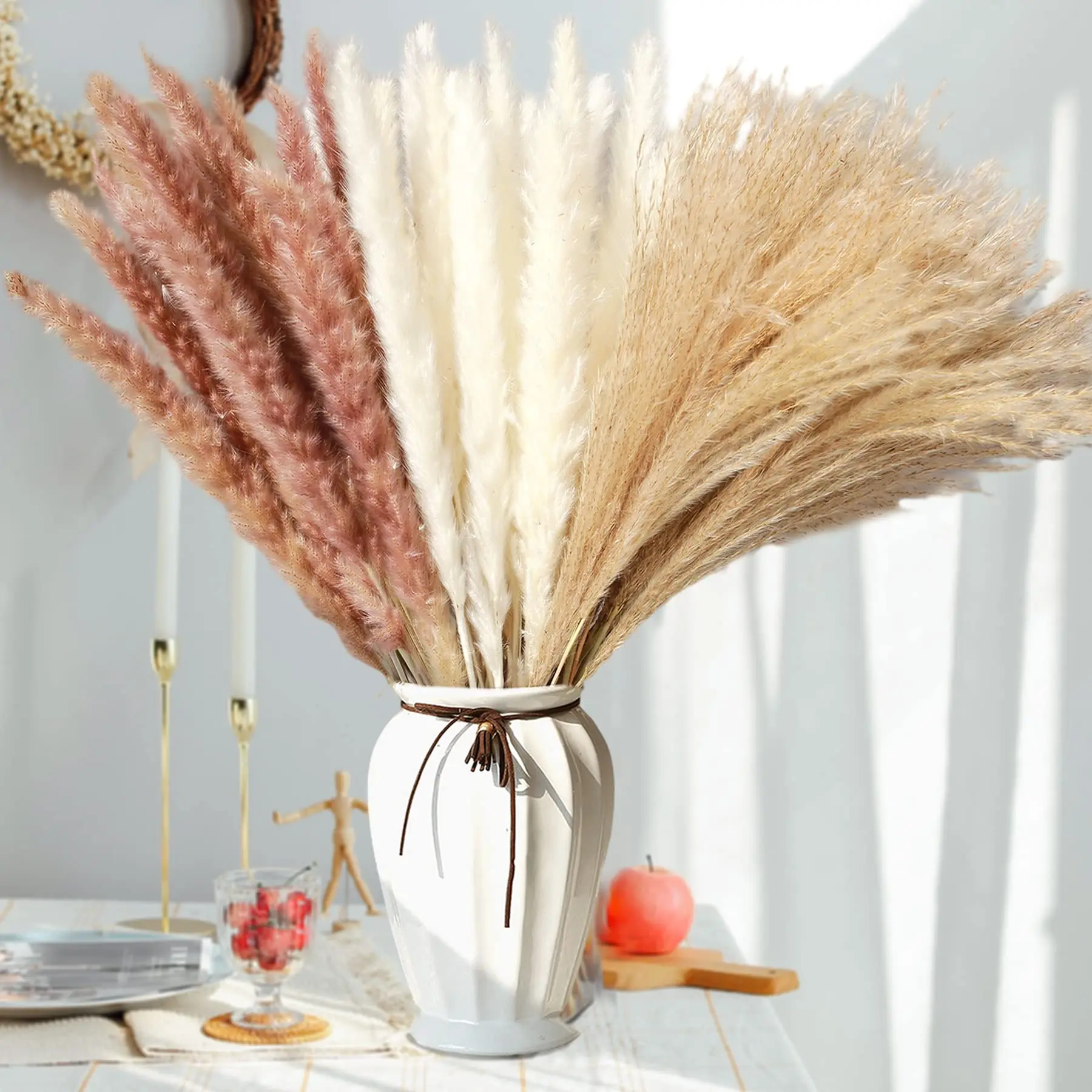 

30PCS Real Reed Dried Flowers Pampas Grass Bouquet Artificial Flowers Wedding Decoration Fleurs Sechees Christmas Home Decor