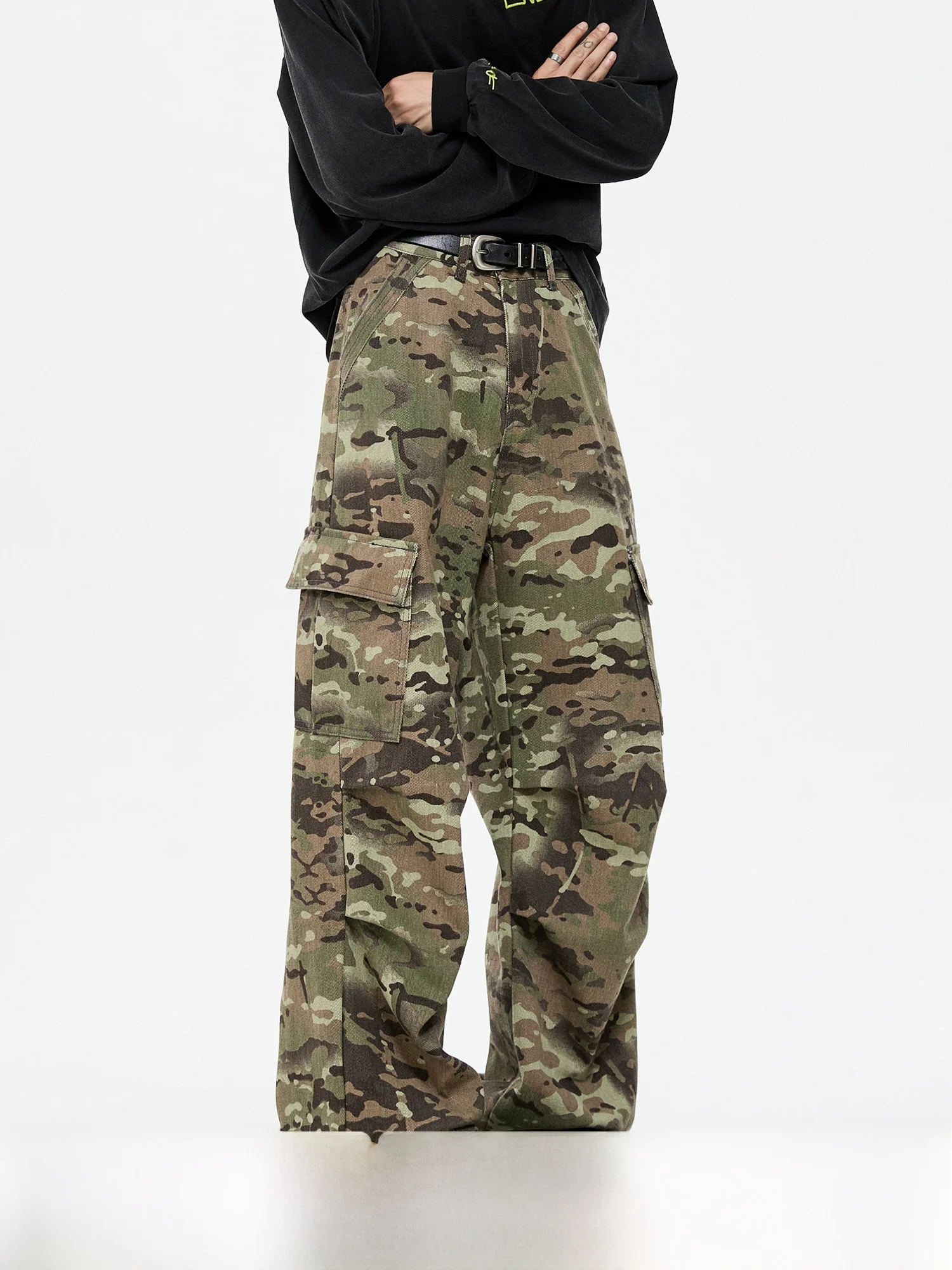 Уставленные американские винтажные камуфляжные джинсы мужские и женские