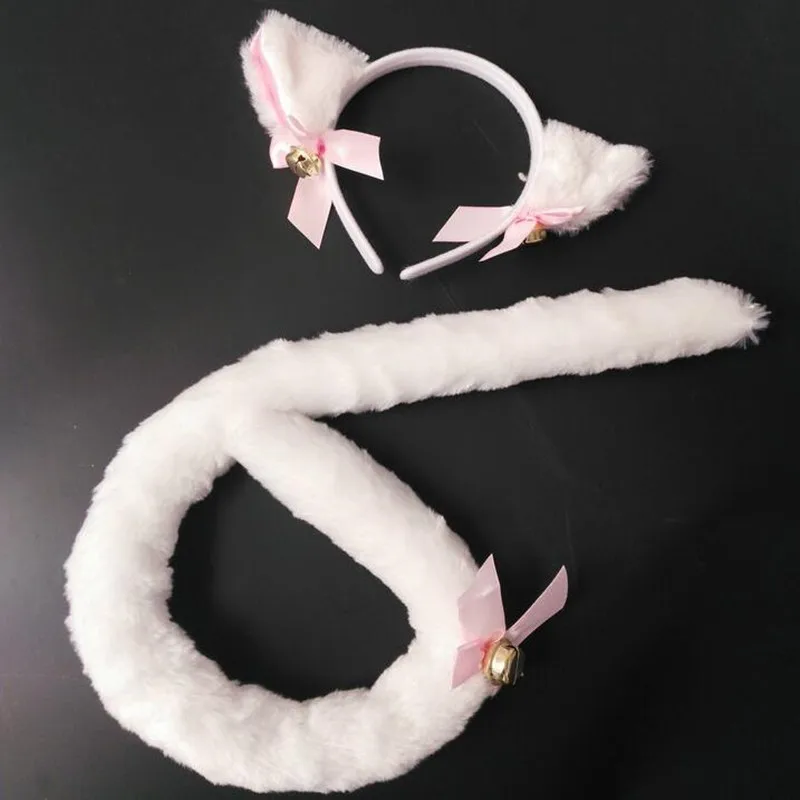 Women Lolita Girl Fox Ear Cat Plush Headband Tail Housekeeper Maid Dressing Set Props Party      Anime Cosplay Costume