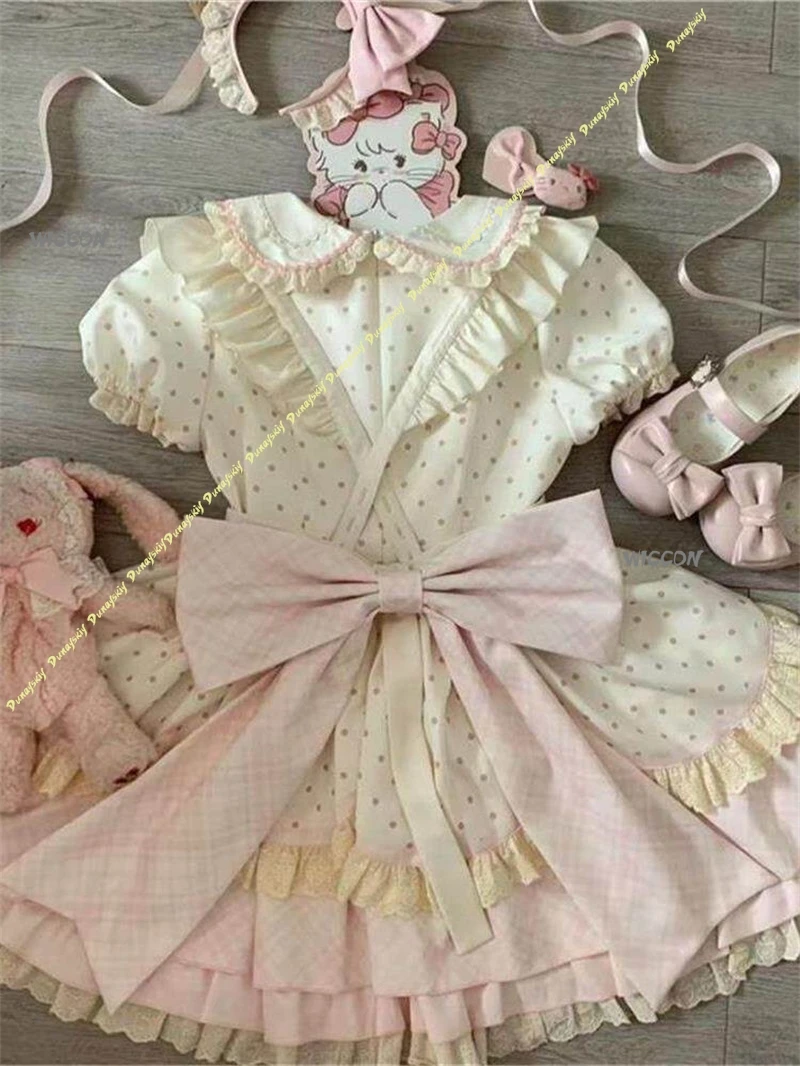 Платье Teddy Bear Baker Lolita OP с коротким рукавом, милое платье принцессы Лолиты с милым принтом и бантом, для повседневной носки (art.: 3920dae4ac422) - 3920dae4ac422