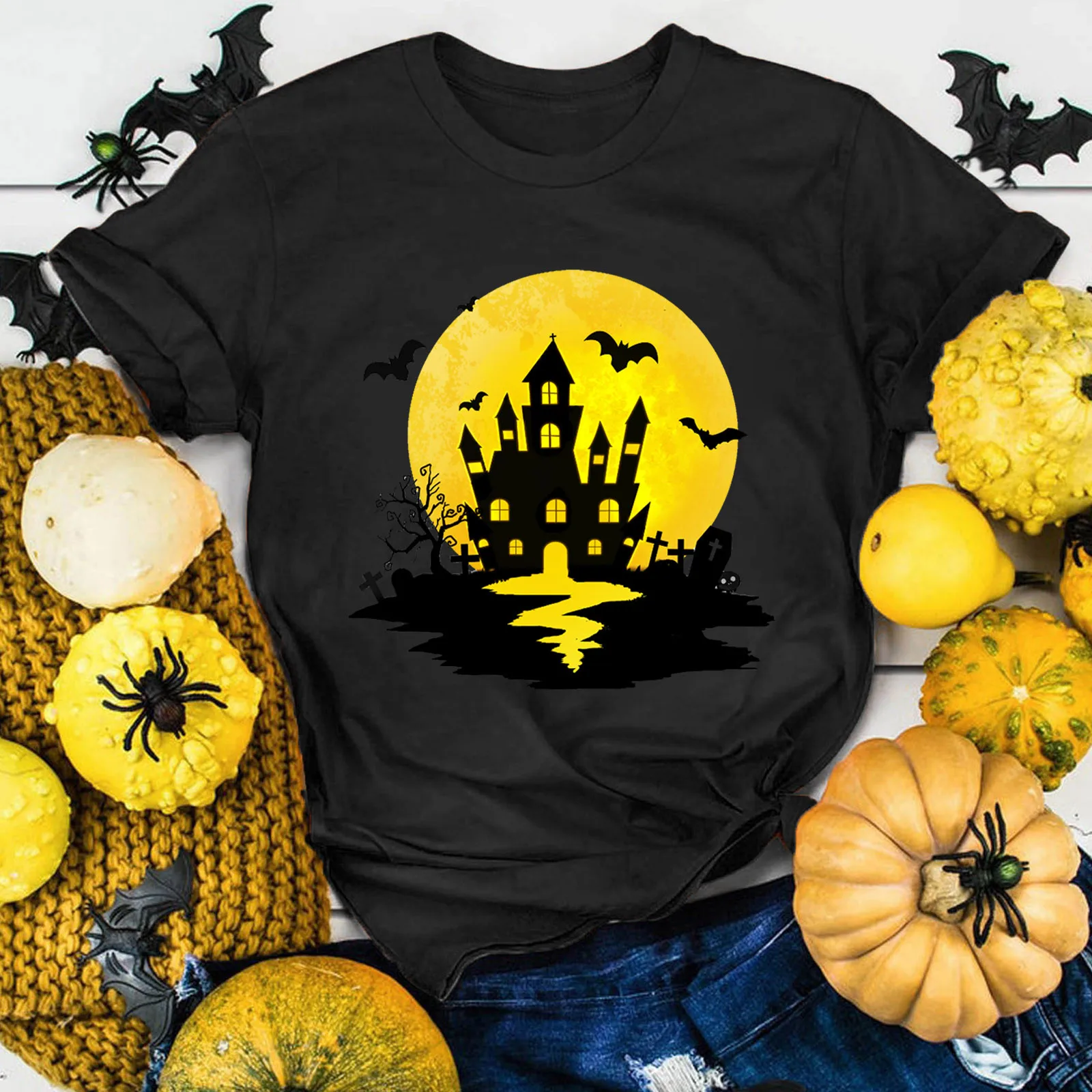 

Womens Halloween Print O Neck Short Sleeve Tops Blouse Tees T Shirt Fall Long Sleeve Tops for Women