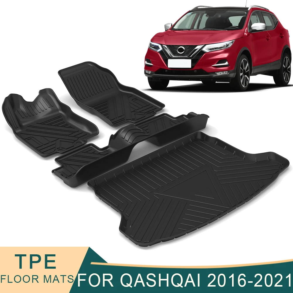 

For Nissan Qashqai J11 2016-2021 Car Floor Mats All-Weather TPE Foot Mats Odorless Pad Waterproof Tray Mat Interior Accessories
