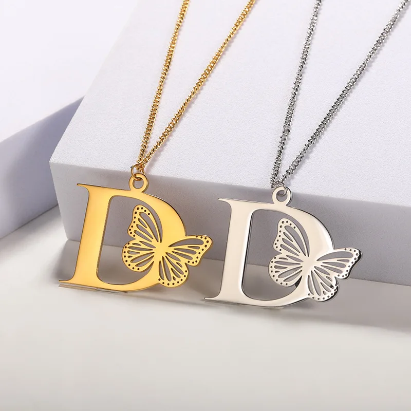 

Fashion Butterfly 26 Letter Initial Pendant Necklace for Women Choker Stainless Steel Alphabet Chain Birthday Party Jewelry Gift