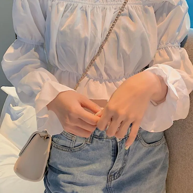 Сексуальный топ на одно плечо джинсы блузка для девочек женские элегантные