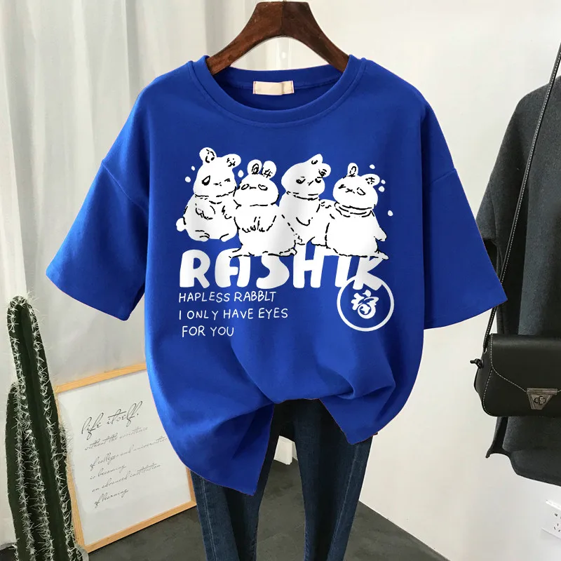 

EBAIHUI Plus Size T Shirt 100% Cotton L-6XL Tshirt Short Sleeve Women Top Summer Cartoon Print Casual O Neck Oversized T Shirts