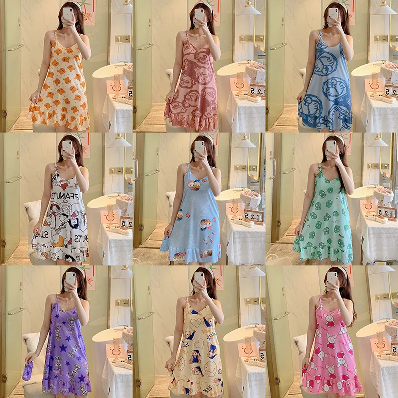 

Women Pajama 2022 Summer New Suspender Skirt Nightdress with Chest Pads Send Blindfold Sexy Sweet Pajamas Home Clothes for Women