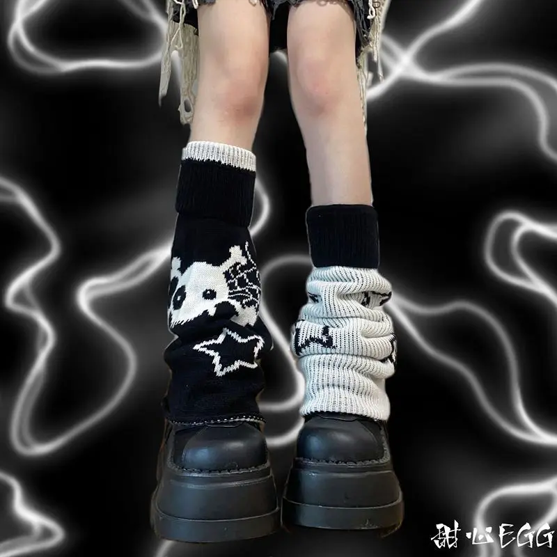 Skull Star Loose Socks Women White Black Gyaru Y2K Reversible Socks Woman HARAJUKU Long Sock Autumn Winter Warm Fashion Sock
