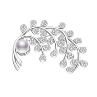 micro inlaid zircon new delicate copper brooch leaves pearl feather hijab pin womens formal occasion jewelry accessories gifts