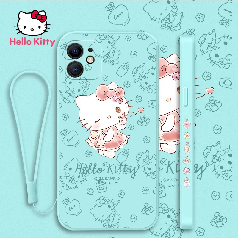 

Hello Kitty for IPhone 6S/7/8P/X/XR/XS/XSMAX/11/12Pro/12mini Frosted Silicone Anti-drop Lanyard Cartoon Mobile Phone Case