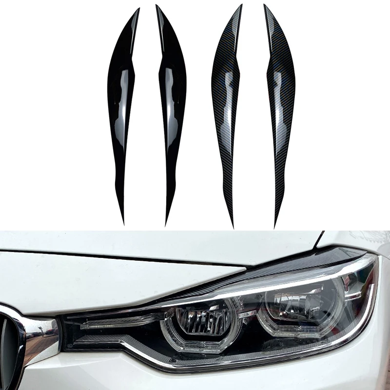 

Glossy Carbon Black Eyebrows Cover Trim Eyelids Stickers For BMW 3 Series F30 F31 318i 320i 2012-2018 Car Headlight Lids ABS New