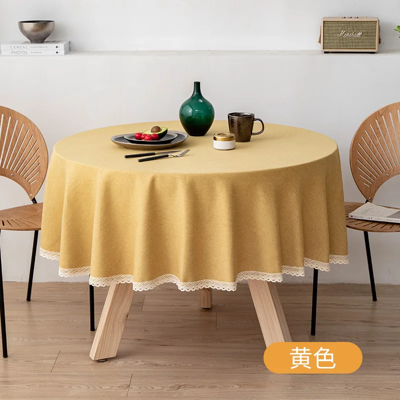 

Linen large circular tablecloth TPU waterproof and oil resistant fabric, hotel home round table cloth, homestay J5A3554