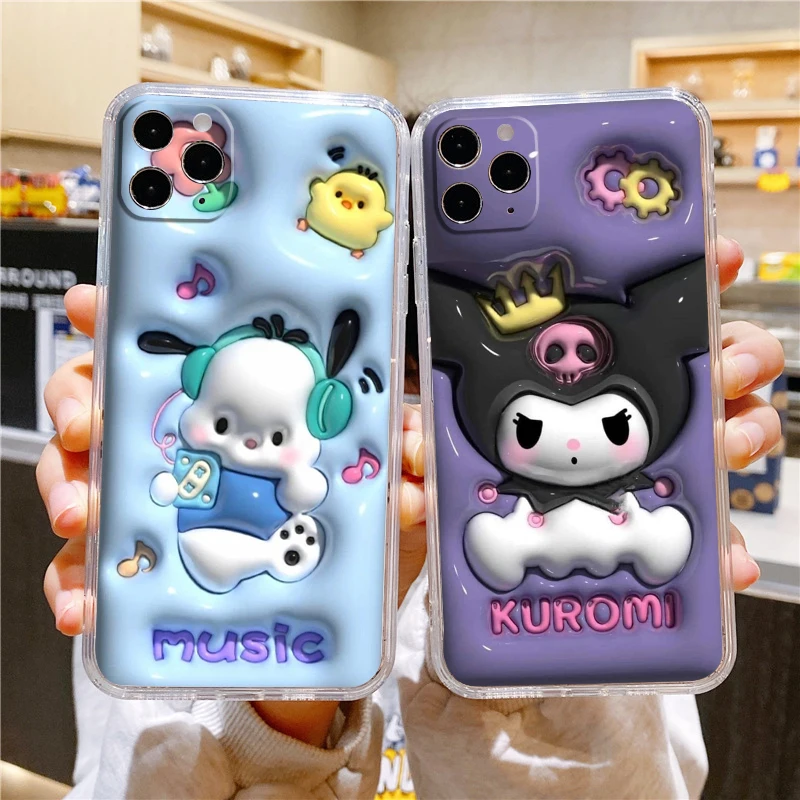

3D Vision Sanrio Kuromi Phone Case For iPhone 14 13 12 Mini 11 XS Pro Max X XR SE 2020 8 7 6 5 Plus Transparent Cover
