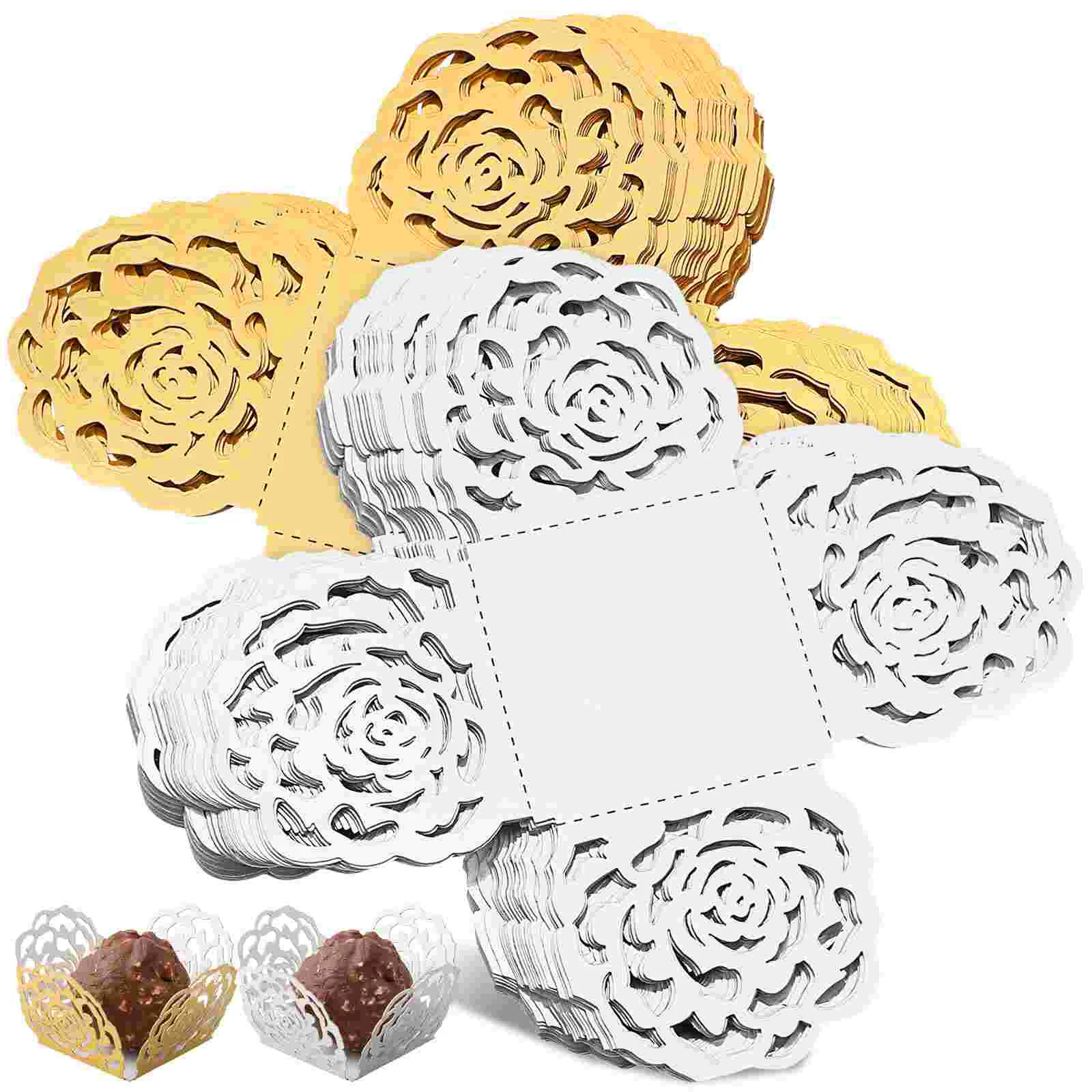 

100 Pcs Wedding Ceremony Decorations Cake Wrapper Dessert Wrapping Cup Hollow Out Cupcake Paper Truffle Chocolate Liners