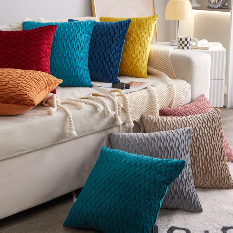 

Solid Color Pillowcase Crumpled Dutch Velvet Stripe Fashion Simple Decor Sofa Office Cushion Bedside Backrest Home Pillowcase