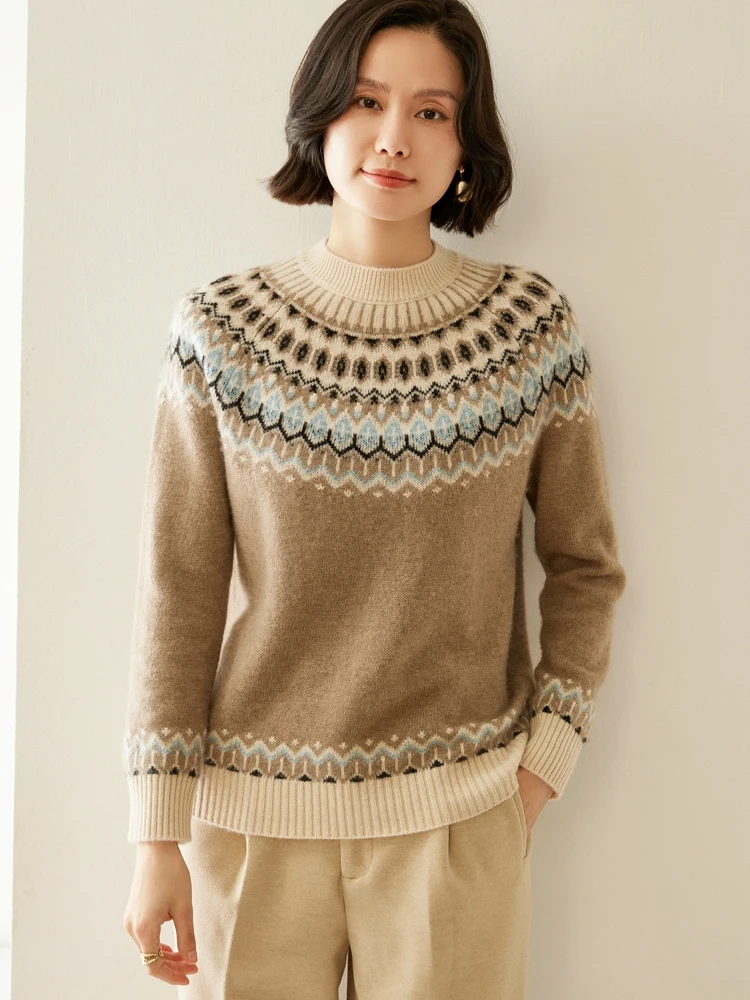 Женский кашемировый пуловер с ложным воротником плотный свитер изображением