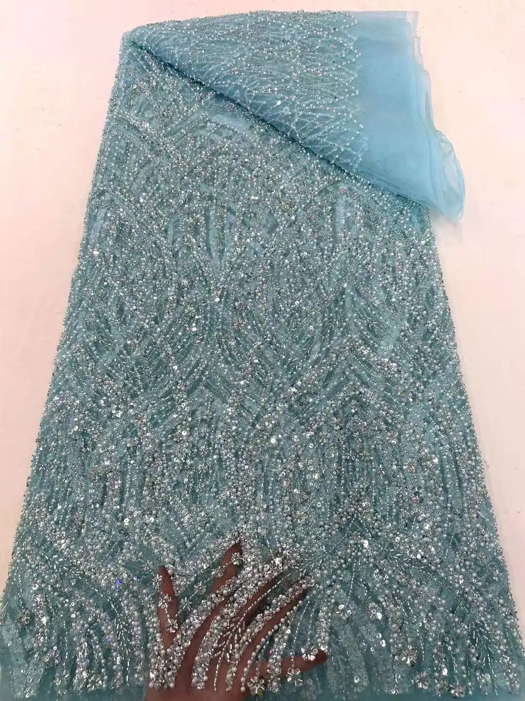 Африканские блестки кружевная ткань тяжелые бусины вышитая Тюлевая Ткань для