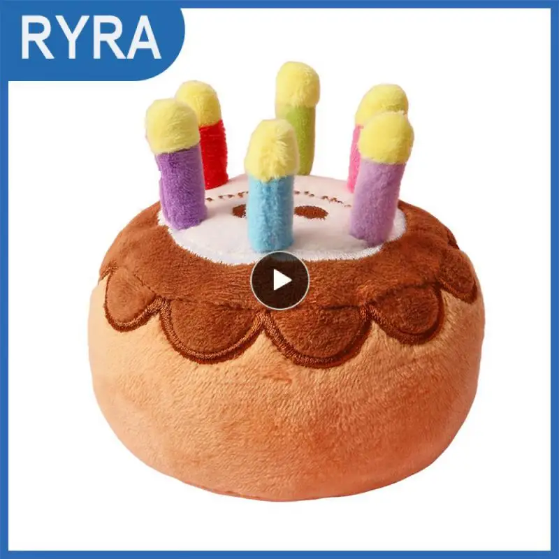 

Плюшевая игрушка для домашних животных, подарок на день рождения, свеча, торт, игрушка, собака, устойчивая к укусам, вокальная игрушка