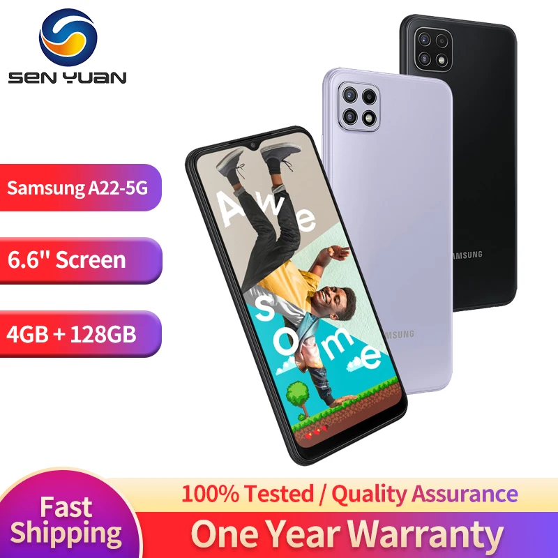 

Original Samsung Galaxy A22 A226L 5G Mobile Phone 6.6" 4GB RAM 128GB ROM 48MP+5MP+2MP+8MP CellPhone Octa-Core Android SmartPhone