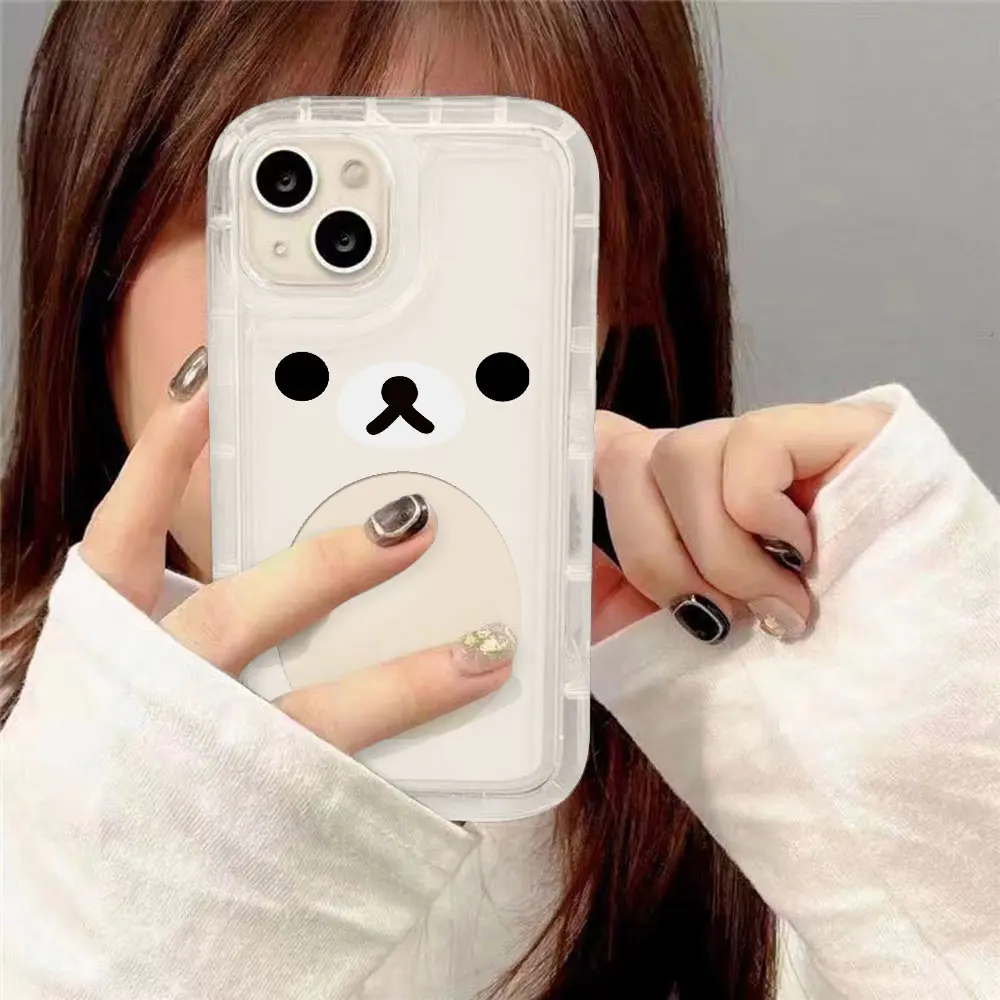 Fashion Cute Cartoon Rilakkuma Bear Clear Case for IPhone 16 15 14 13 12 11 Pro Max 7 8 Plus XR XS SE2020 Airbag Cover