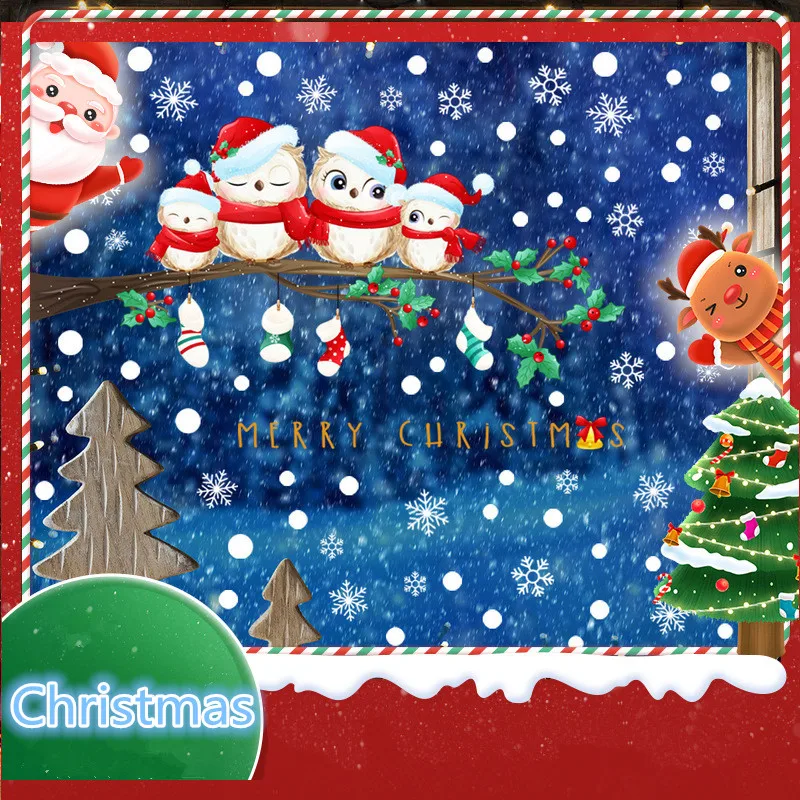 

Anime Christmas Wall Stickers Home Decor Supplies Cute Branches and Birds Electrostatic Windows Double-sided Visual Wallpaper