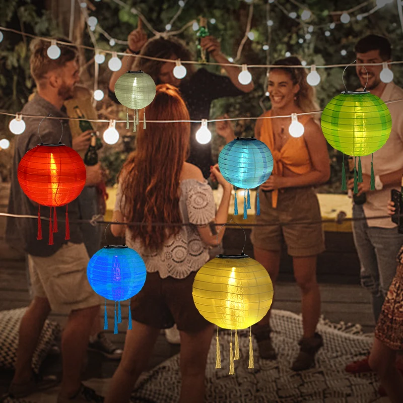 

20cm Waterproof Lantern Ball Solar White Light With Tassel Landscape Christmas Party Fairy String Light Patio Garden Garland