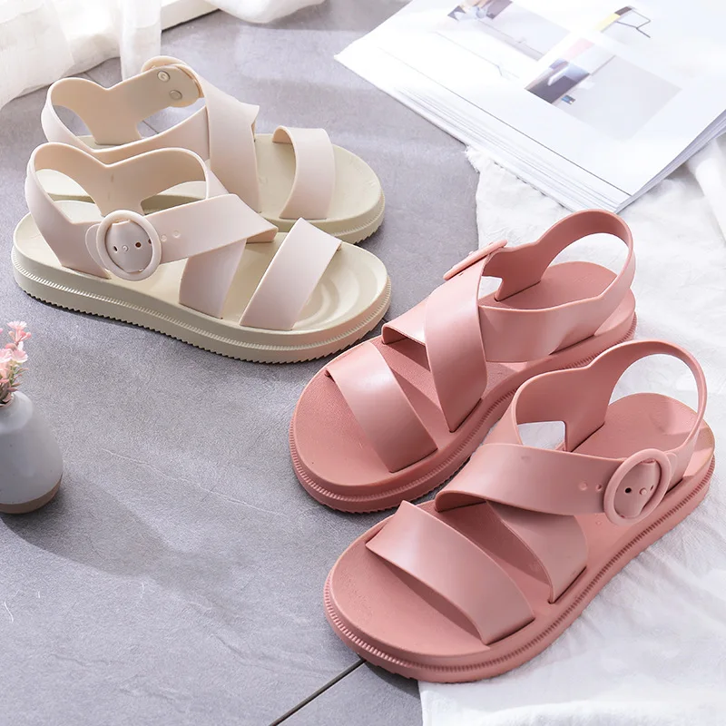 

Women Gladiator Sandals Ladies Buckle Flat Open Toe Soft Jelly Rubber Shoes Female Casual Platform Outdoor Beach Sandals