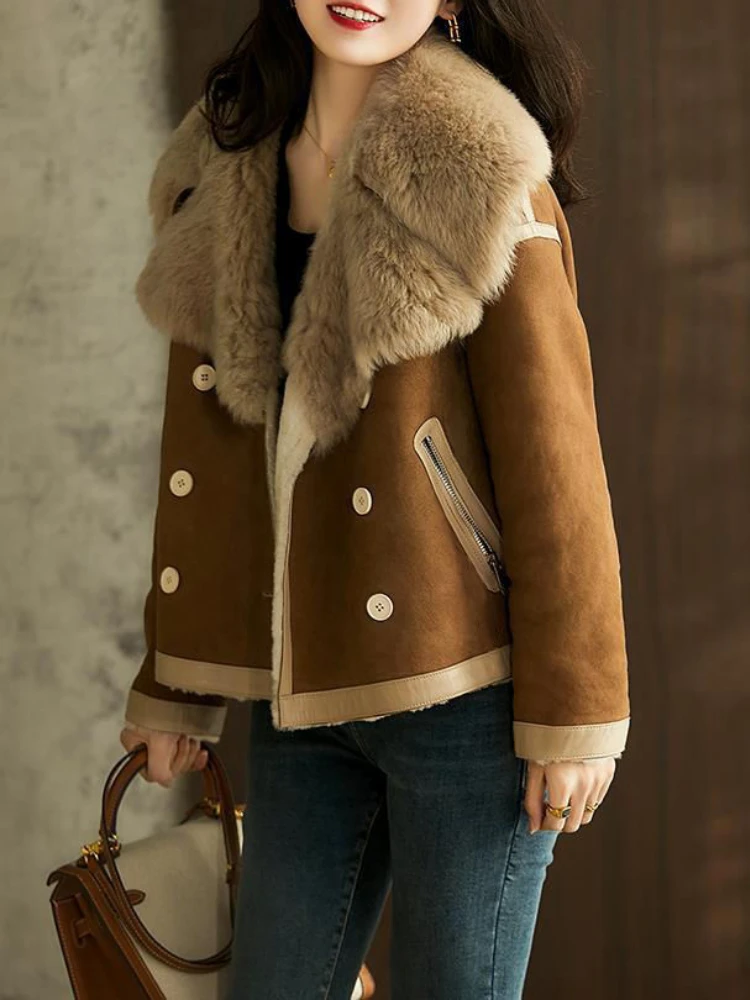 Fashion Retro Coat Women's Lapel Fur One-piece Imitation Fur Short Coat Winter New Temperament Warm Short Winter Coat Women 2022