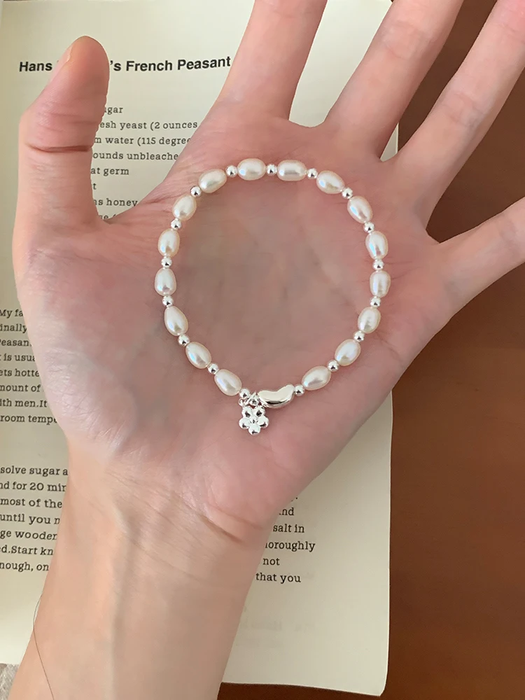 На вечер Браслет из стерлингового серебра 925 пробы с натуральным жемчугом и