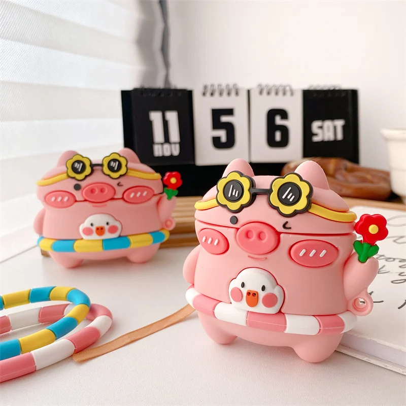 

Плавающий круг свинка мультфильм Милая свинка беспроводные наушники чехол для Airpods 1 2 3 Pro Наушники-вкладыши для Airpods Pro Чехол