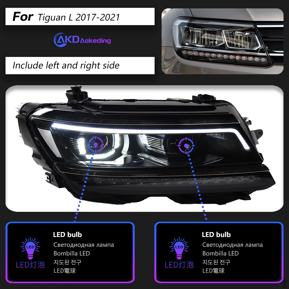 

AKD передняя лампа для VW Tiguan фары 2017-2021 Tiguan светодиодный фары DRL Hid фары ангельские глазки Биксеноновые лучевые аксессуары 2 шт.