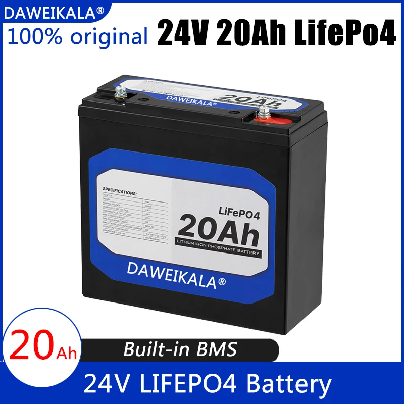 

Литий-железо-фосфатная батарея 24 В LiFePO4 20 Ач Встроенная батарея BMS LiFePO4 для солнечной энергетической системы RV, двигатель для троллинга дома