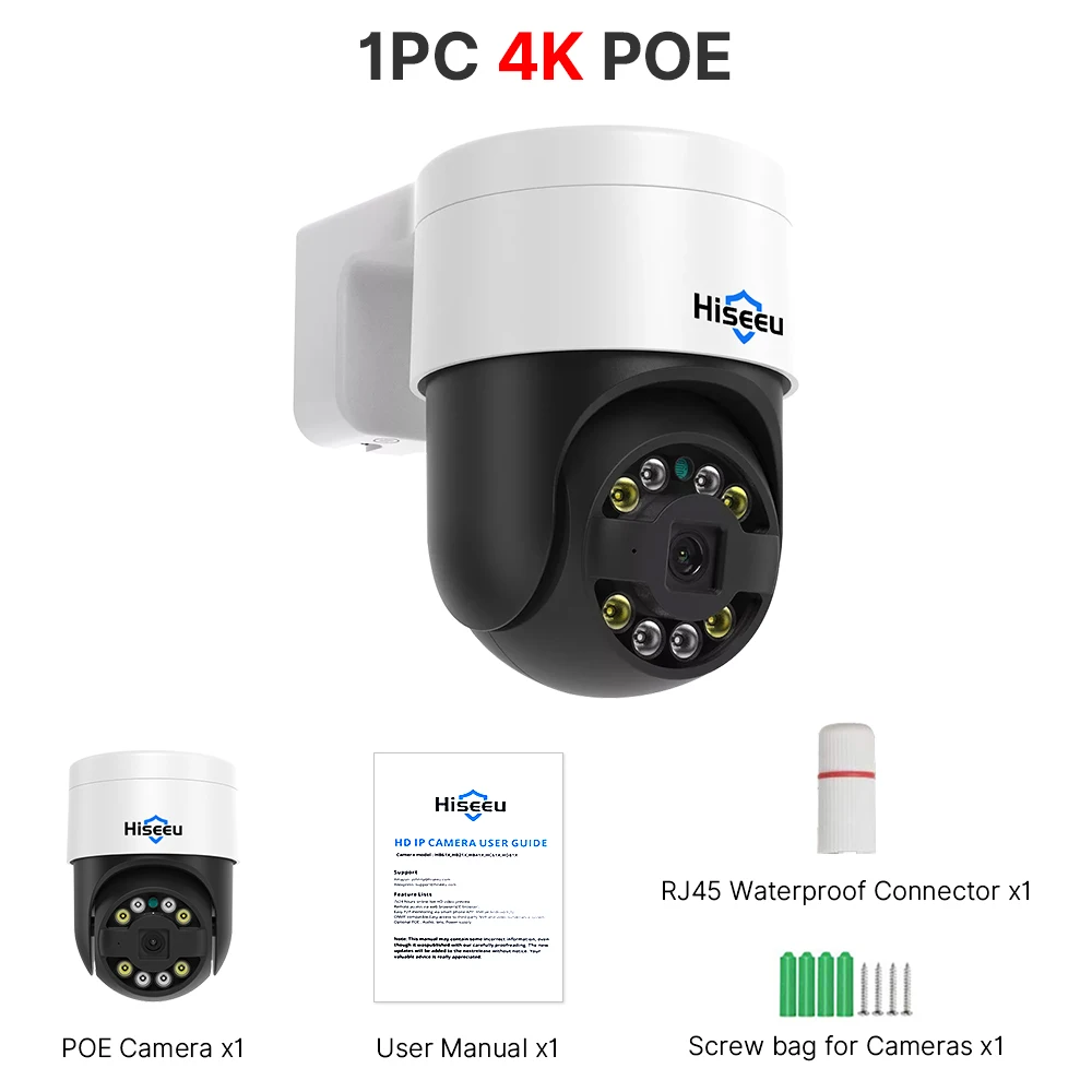 Hiseeu IP-камера видеонаблюдения 5MP 8MP 4K POE PTZ Color Night Vision