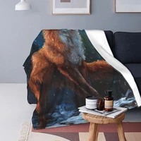 snow fox cute creature blankets velvet print smart animal multi function lightweight throw blankets for sofa bedroom quilt