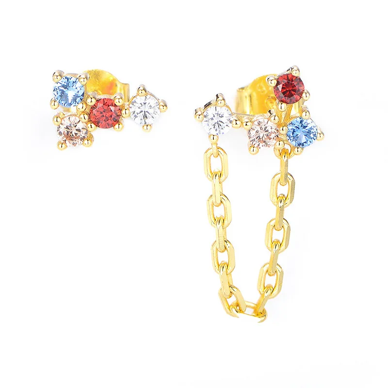 

Y2K Fashion Four Color Colored Diamond Earrings, White Diamond Earrings, Women's S925 Silver Asymmetric Earrings Jewelry