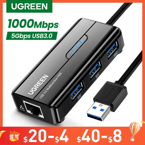 Адаптер UGREEN USB Ethernet 1000 Мбит/с USB 100/2,0 RJ45 концентратор для ноутбука ПК Xiaomi Mi Box S Nintendo сетевая карта USB Lan