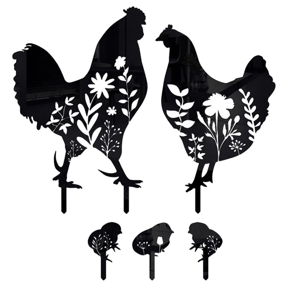 

5 Pcs Chicken Card Outdoor Decor Lifelike Hen Wood Pile Chicken Family Yard Sign Garden Metal Stakes Acrylic Animal Floor Stakes