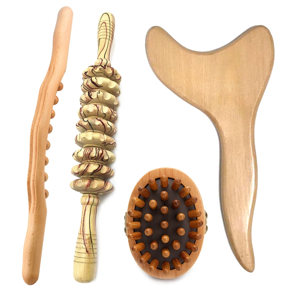 

4Pcs Wooden Massager for Body Slimming Roller Gua Sha Scraping Wood Therapy Anti Cellulite Massage Body Sculpting Maderotherapy