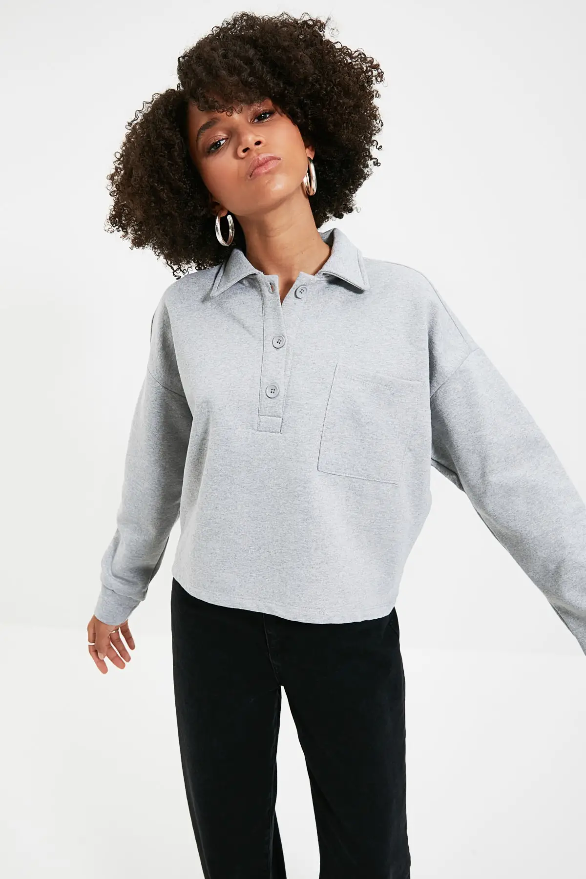 

Trendyol Polo Neck Crop Şardonlu Knitted Sweatshirt TWOAW22SW1070