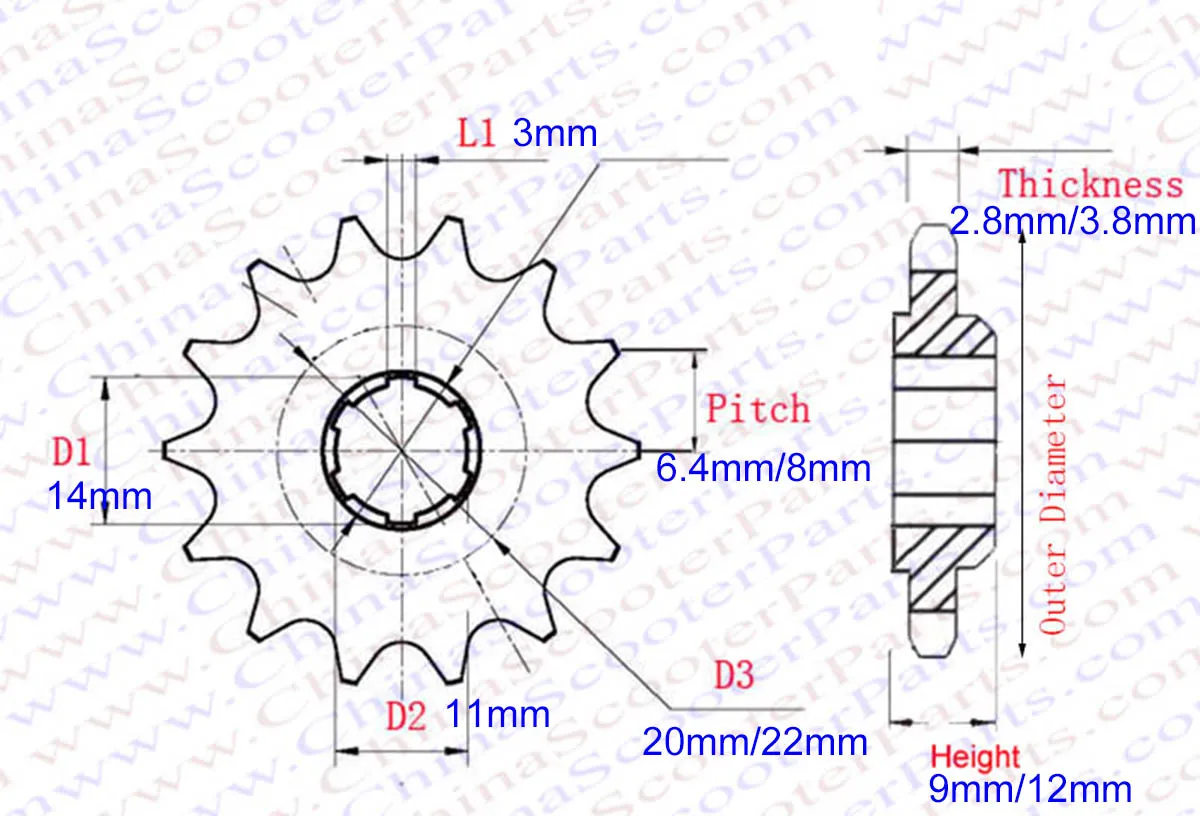 T8F 25H 11T 13T 14T 15T 17T 19T 20T 25T для 47cc 49cc стандартная звездочка цепи мини мотоциклетного
